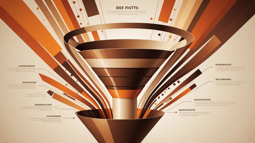 Abstract editorial data visualization — a funnel diagram showing ticket volume entering and deflected percentage branching off