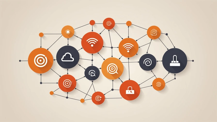 Abstract editorial graphic of four communication channel icons connected by data arcs around a central hub representing unified multi-channel flow