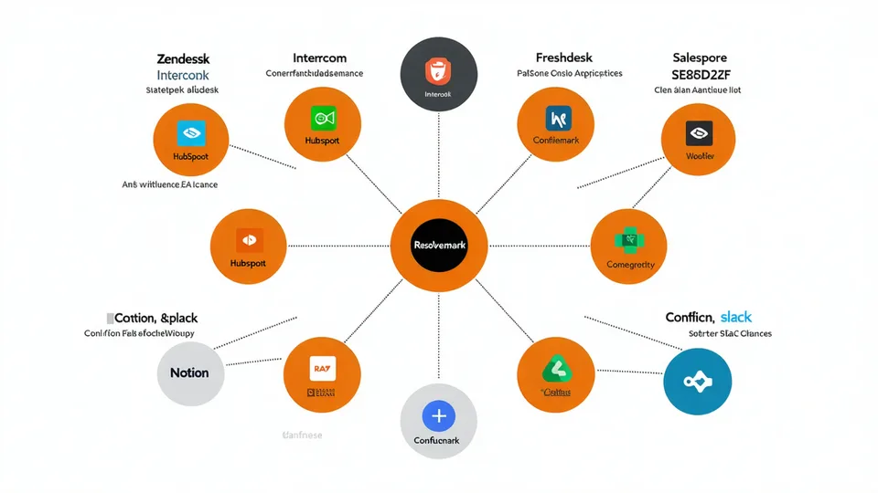 Resolvemark integrations ecosystem showing connections to Zendesk, Intercom, Freshdesk and more